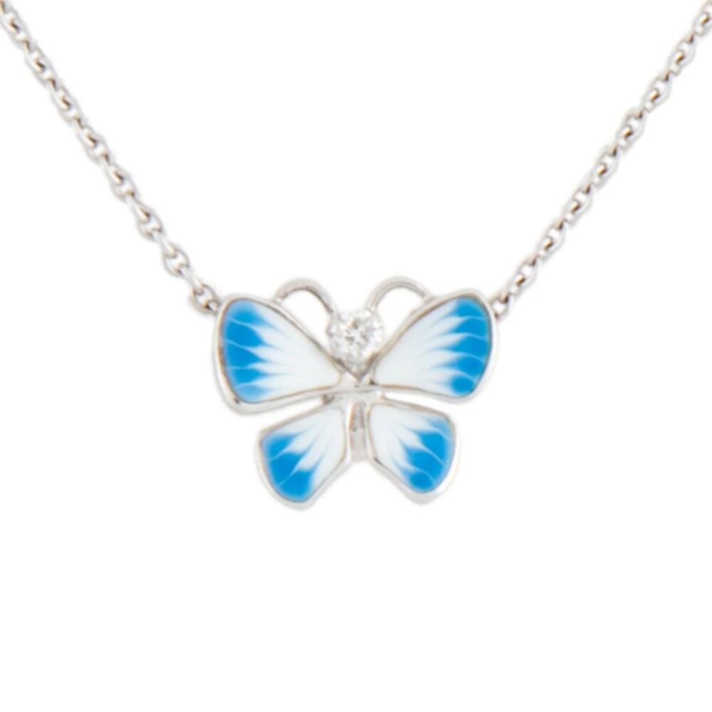 Christian Dior White Gold & Lacquer Butterfly Necklace